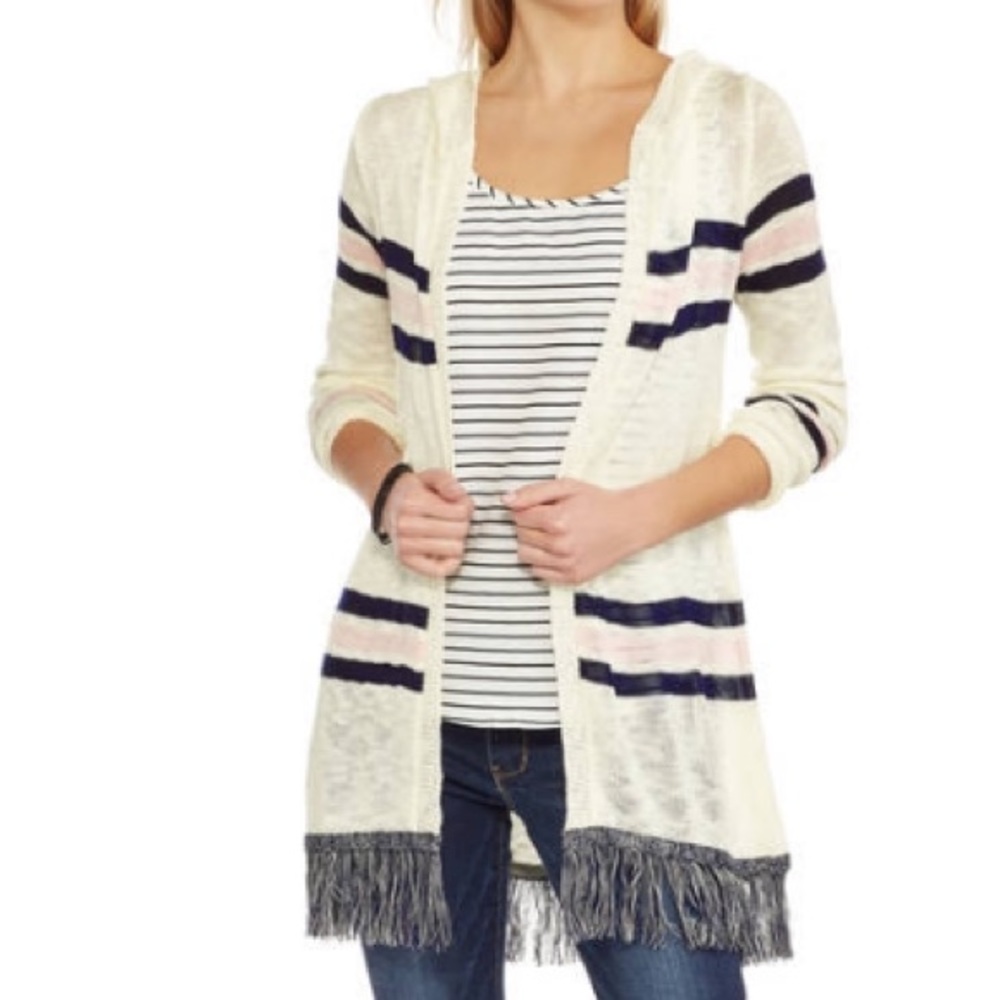 Knit fringe cardigan hoodie